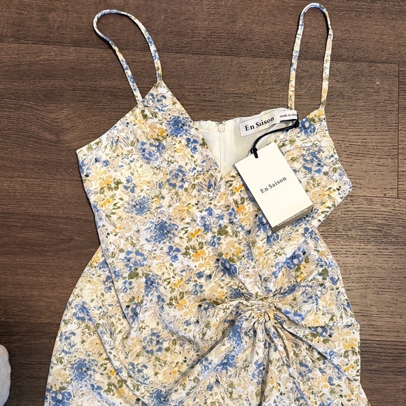 NWT En Saison Floral Midi Slip Dress Med Ruching Feminine Romantic Cottagecore - Picture 6 of 8